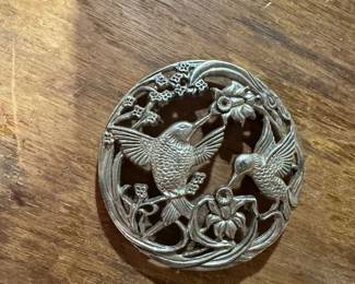 Hummingbird and Flower Brooch