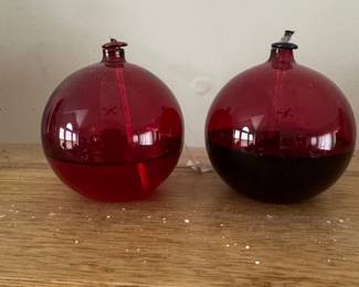 Vintage Red Glass Oil Lamps Set of 