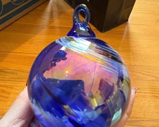 Blown Glass Ornament with Iridescent Swirls