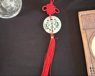 Chinese Double Happiness Knot Charm with Tassel and Coin