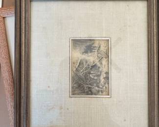 Framed Sketch of a Bird and Branches