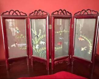 Vintage FourPanel Silk Embroidery Screen with Goldfish