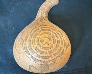 Vintage Peruvian HandCarved Gourd Vessel