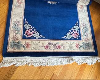 Antique Chinese Art Deco Rug with Blue Field and Floral Border