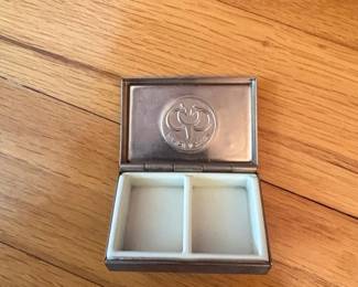 Vintage Enamel Hinged Box with Woman in Garden Scene second image