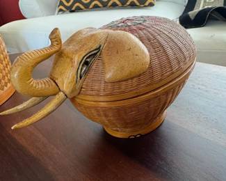 Vintage Wicker Elephant Box