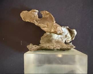 Bronzetone Fish Sculpture on Frosted Glass Base third image