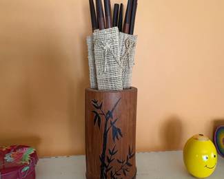 Bamboo Utensil Holder with Chopsticks