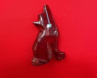 Carved Stone Animal Figurine with Turquoise Inlay