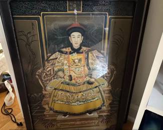 Qianlong Emperor Portrait Painting on Glass in Frame