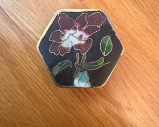 Hexagonal Cloisonn Trinket Box with Floral Motif