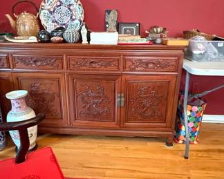Chinese Rosewood Carved Dragon Sideboard Cabinet