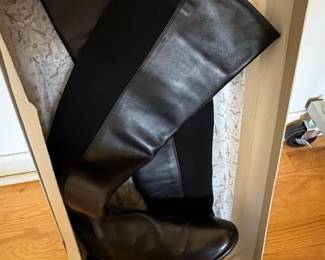 Stuart Weitzman Black Leather and Stretch OvertheKnee Boots