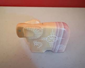 Banded Onyx Animal Figurine with Native American Motifs