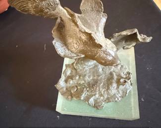 Bronzetone Fish Sculpture on Frosted Glass Base