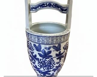 Blue and White Porcelain Umbrella Stand with Handle third image