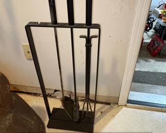 Black Metal Fireplace Tool Set with Cylindrical Handles