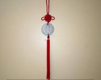 Double Happiness Jade Charm with Red Tassel