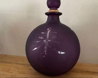 Vintage Frosted Purple Glass Decanter with Chinese Character 