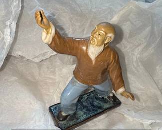 Chinese Shiwan Mudman Figurine of an Elderly Man in Tai Chi Pose