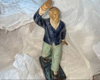 Vintage Chinese Shiwan Mudman Figurine of an Elderly Man in Tai Chi Pose
