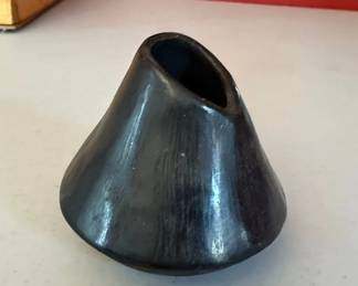 Native American Blackware Pottery Vase, Signed P. Hill