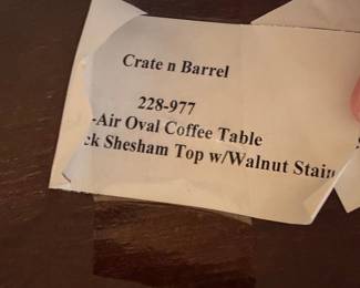 Crate  Barrel Air Oval Coffee Table with Shesham Top third image
