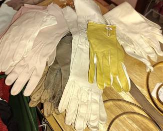 Vintage formal gloves and leather driving gloves. 