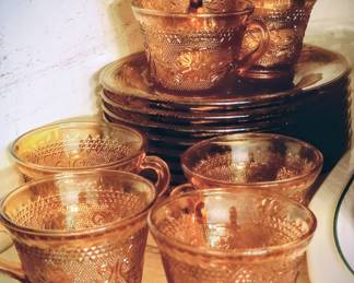 Vintage Amber Indiana Glass Lunch Set 