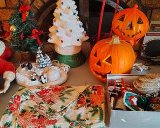 Vintage Light up Pumpkin, Newer Ceramic Tree with Box, includes Vintage Ceramic Tree Base. 