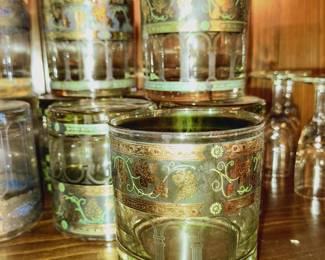Mid Century Cera Gold Grapevine Rocks Glasses 