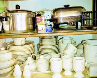 Pfaltzgraff Tea Rose Dinnerware,Aluminum Electric Fry Pan. Pressure Cooker