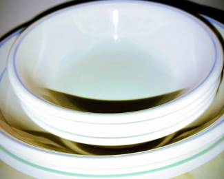 Vintage Corelle Bowls Green and Blue Stripe 