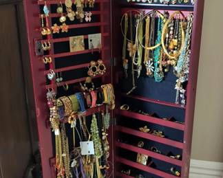 Lori Greiner "For Your Ease Only" Wall Hanging Jewelry Armoire, Approx 48" x 14.5" x 3.5", Includes Costume Jewelry Contents 