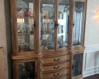 Aico Lighted China Cabinet With Four Drawers And Glass Interior Shelves, 90" x 73" x 19", Contents Not Included 