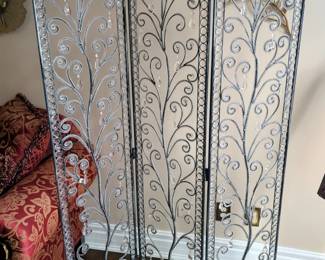 Trifold Screen/Room Divider With Hanging Prisms, 68" Tall With Three 16" Panels