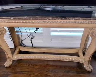Baroque Style Console Table With Marble Top, 33" x 56" x 23", Contents Not Included