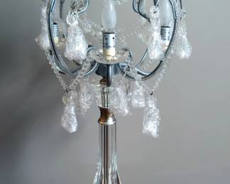 Beaded Glass Stemmed Table Lamp, 33" Tall, Powers On 