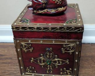 Pure Copper Salt, Pepper, And Sugar Set On Pure Copper Tray, Decorative Painted Wood Jewelry Box, Basket Weave Jar With Lid, And Storage Jar With Seashells