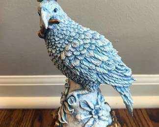 Decorated Blue Parrot Candle Holders, Qty 2, And Glass Candle Holders On Stands, Qty 2 