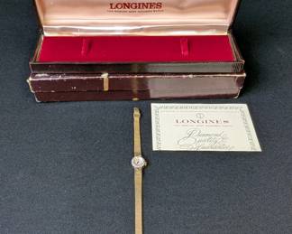 Longines 14K Gold Women's Watch With Diamond Bezel 