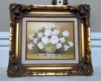  Raul Floral Oil On Canvas, Framed And Matted, Approx 13.5" x 16"