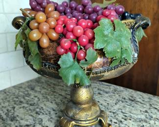 Pedestal Fruit Bowl With Decorative Grapes