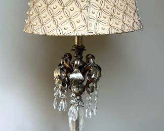 Table Lamp With Crackle Glass And Leaf Design, 35" Tall, Powers On 