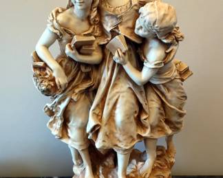 Marwal Chalkware Statue Depicting Three School Girls, Approx 26.4" x 12"