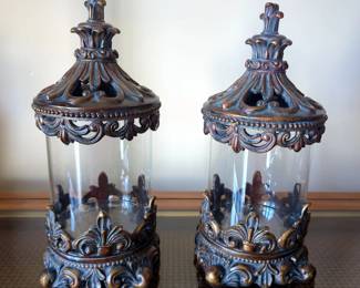 Ceramic Fleur-De-Lis Styled Canisters, 11.5" Tall, Qty 2
