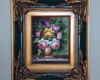 Floral Painting On Canvas, Framed, 18" x 16"