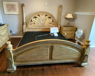 Wood King Size Bed Frame With Pillars, And Sleep Number Foundation, Firmness Control System, And Shredded Memory Foam Pillow 