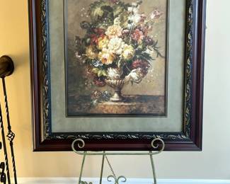 Art Piece Of Flowers In Pot, Framed Under Glass, 41.25" x 35.25", On Art Stand