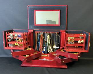 Large Multi-Tiered Jewelry Organizer Box With Necklaces, Watches, Earrings, And More 